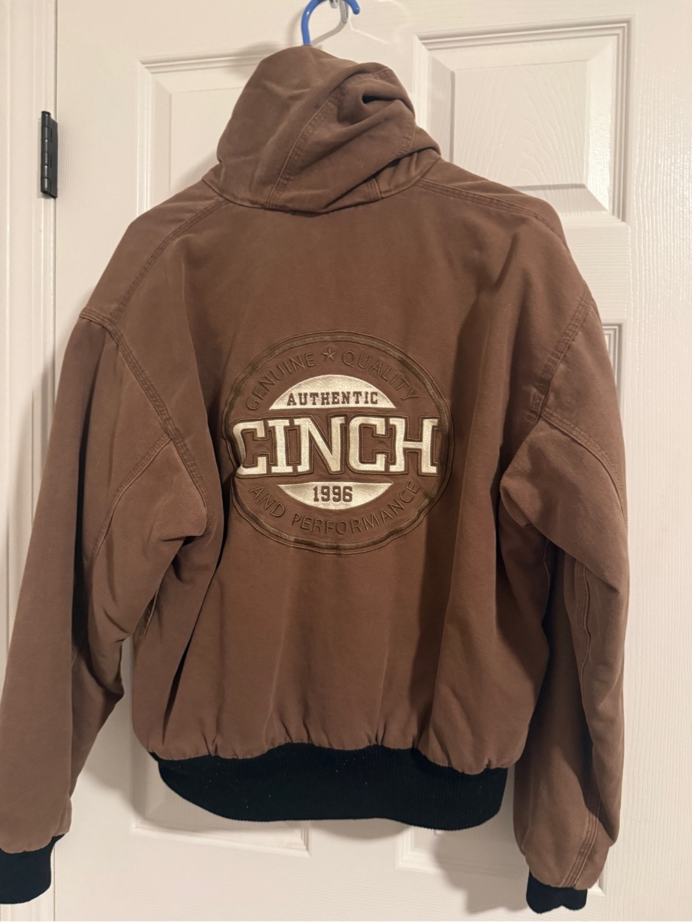 Weatherproof Brown Leather-Trim Jacket with Blue Accent